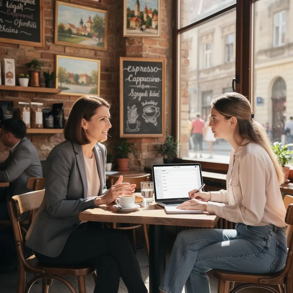 Egy csoport szakmai tréningen, a középpontban egy előadóval.