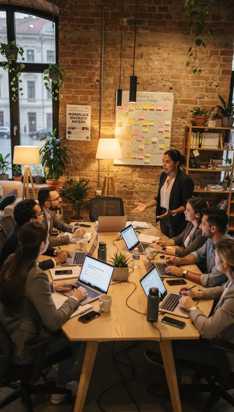 Két munkatárs szoros együttműködésben dolgozik, miközben a munkahelyi elégedettségről és elkötelezettségről beszélgetnek.